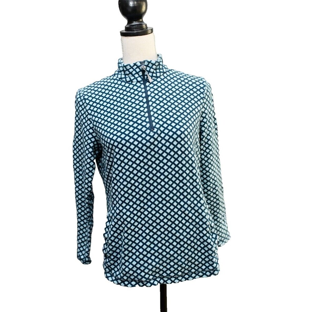 T by Talbots 1/4 Zip Pullover sweatshirt Kangaroo Pocket Geometric Design Mp‎